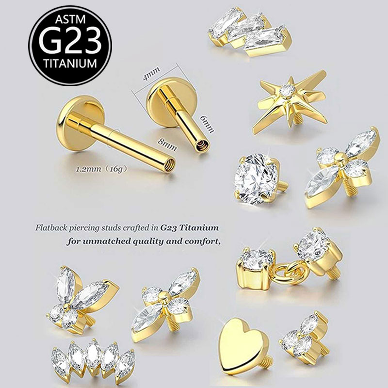 Body Jewelry Threadless - 2 Stück F136 G23 Titan Knorpelohrring