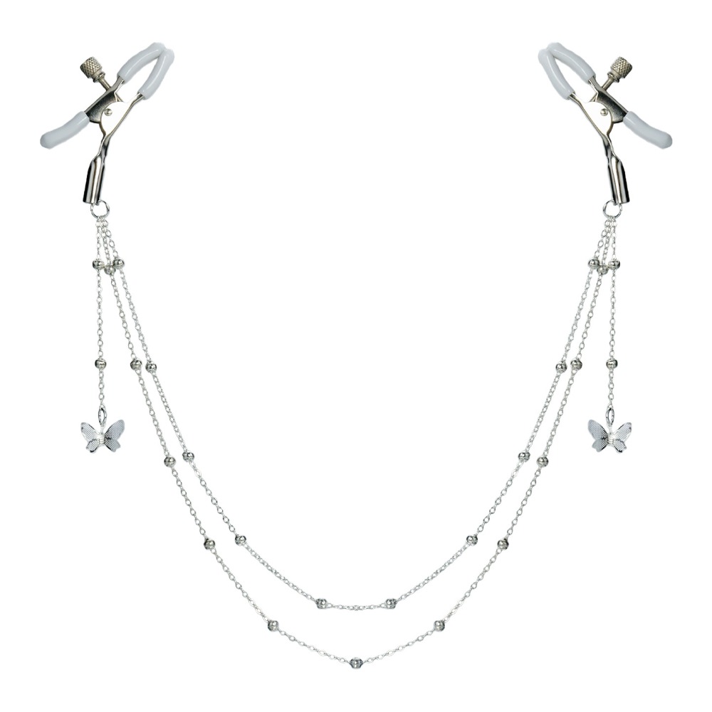 Body Jewelry Nipple Chain - Sexy Schmetterlings-Nippelklemmen mit Kette, Metall-Brustringe, Flirt-BDSM-Spielzeug,