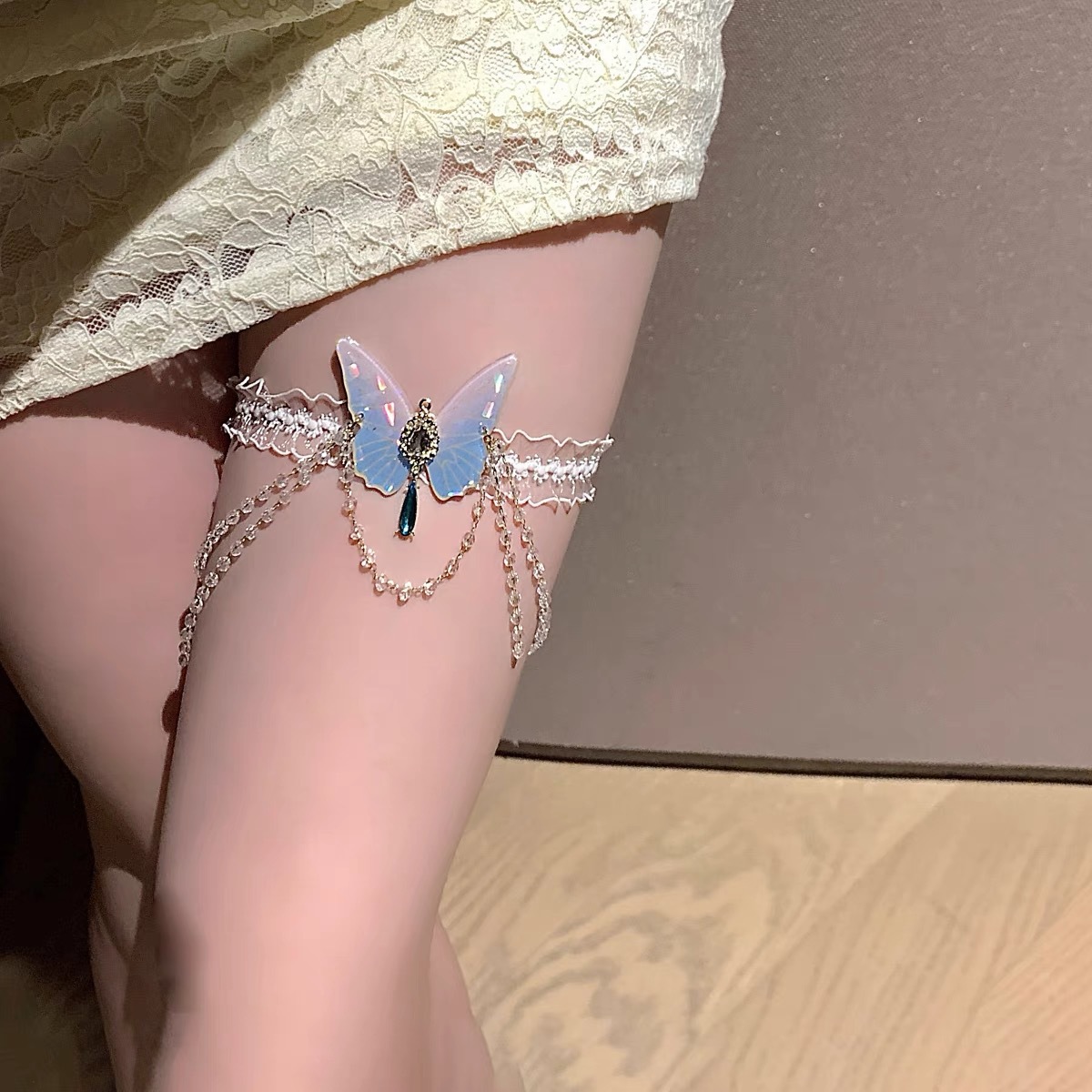 Body Jewelry For You - Modische Schmetterlings muster elastische Spitze Bein