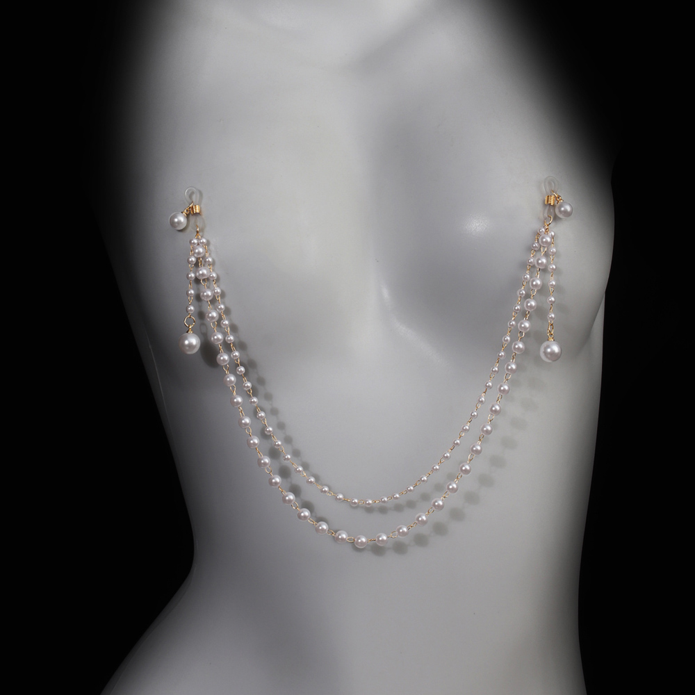 Body Jewelry Nipple Chain - Imitationsperlen-Quasten-Brustkette ohne Piercing, Nippel-Accessoires, sexy Nachtclub-Damen-Bikini-Körperkette,