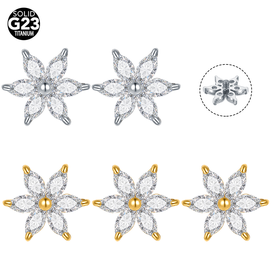 Belly Bar Titanium - 1/5PCS Titan Kristall Blume Dermal Anker