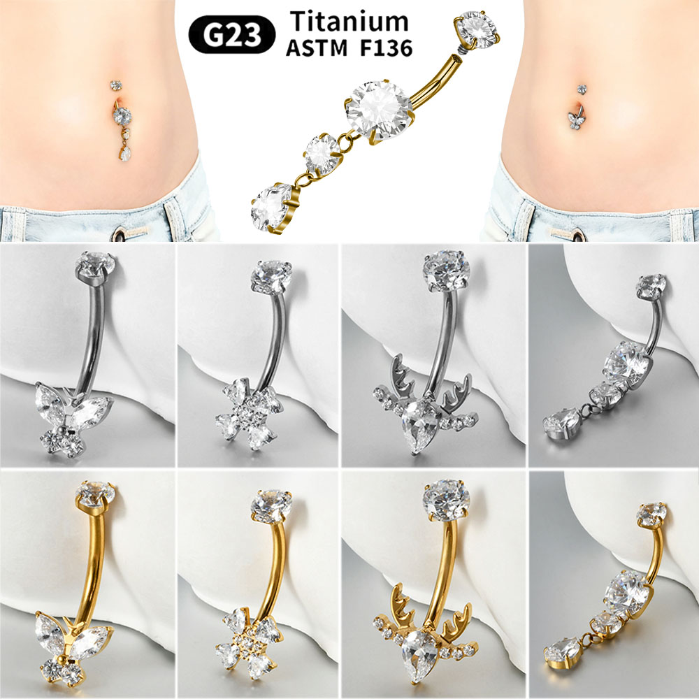 Belly Bar Titanium - 1PC Titan Blume/Schmetterling Marquise Zirkon Bauchnabel