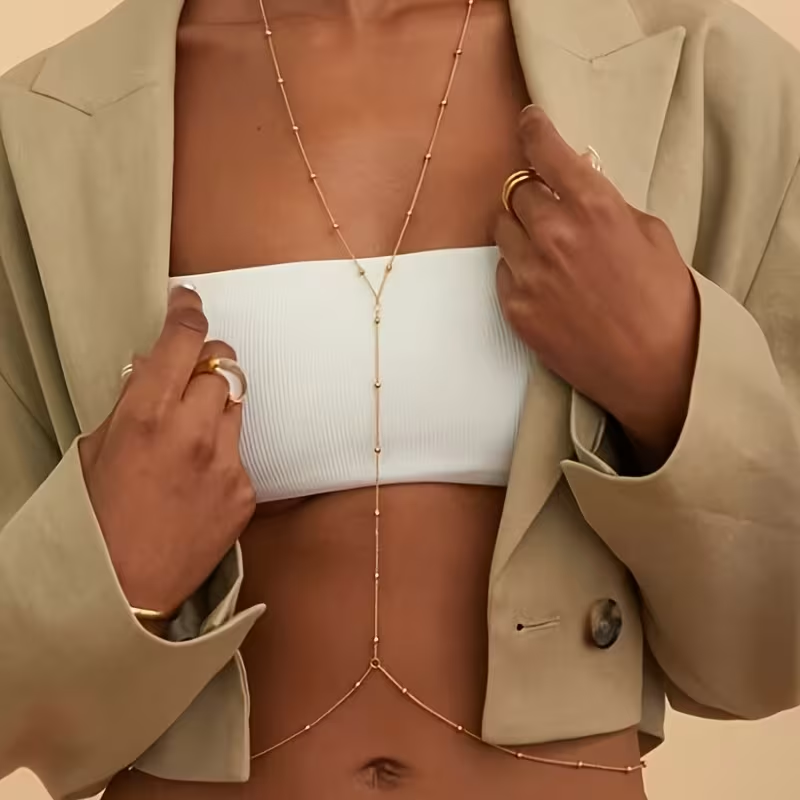 Body Jewelry Online - Modische Einfache Perlenkette Böhmische Damen-Körperkette Sexy