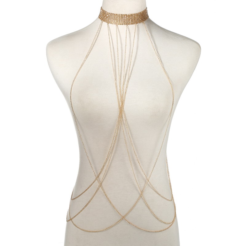 Body Jewelry Gold - Gold Farbe Körper Kette Frauen Strass