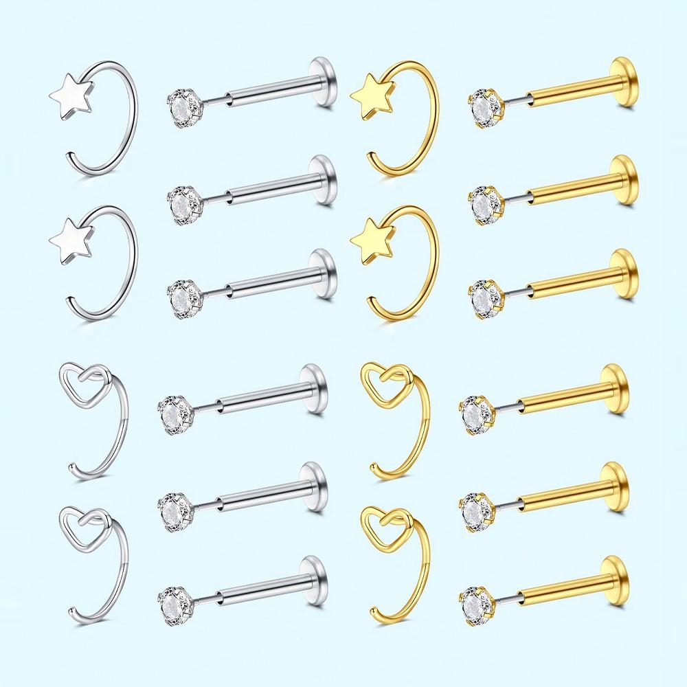 Body Jewelry Threadless - 5er-Set Nasenringe, gewindelose Nasenstecker aus Edelstahl,