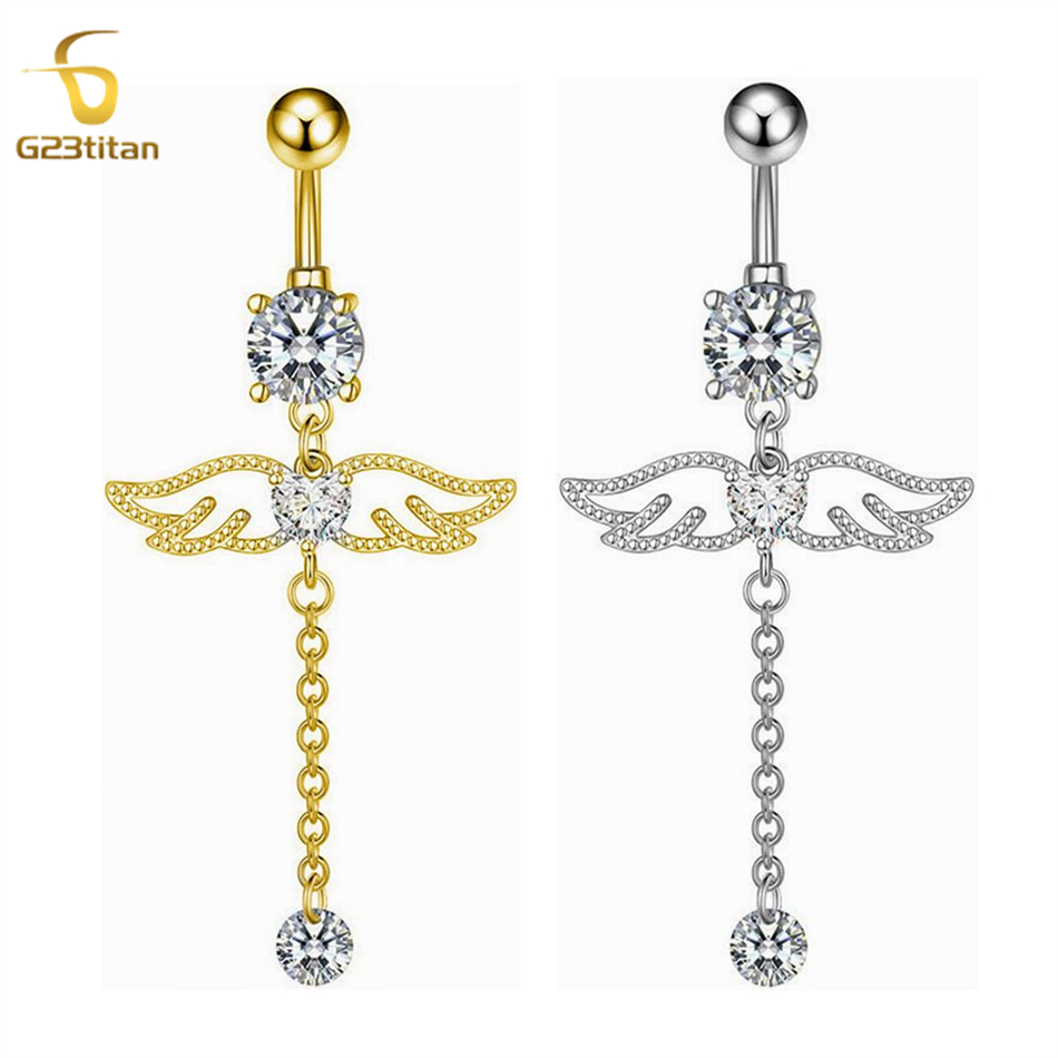 Belly Bar Titanium - G23Titan CZ Zirkon Herz Engel Flügel