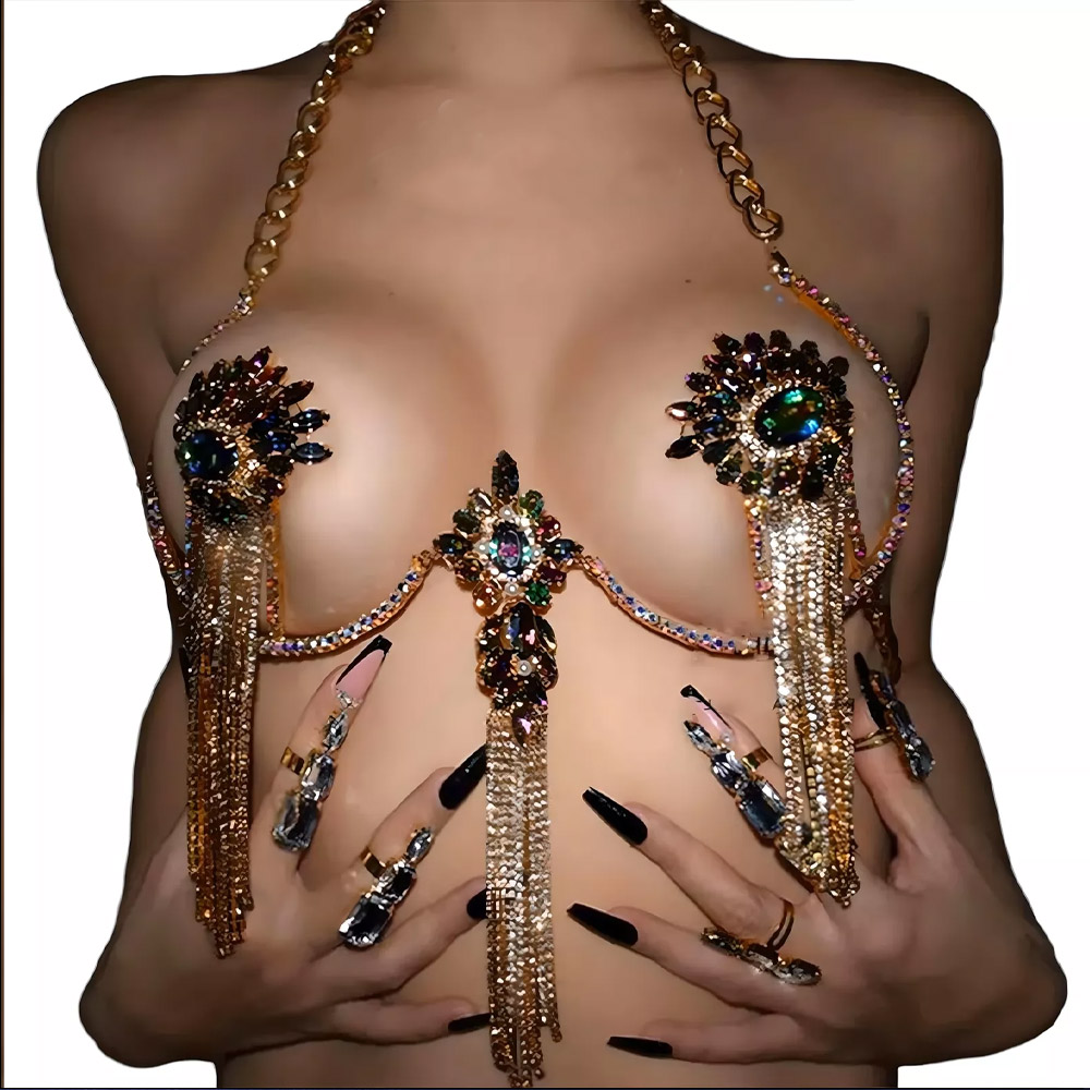 Body Jewelry Nipple Chain - Sexy Quaste Farbe Kristall Brust Kette