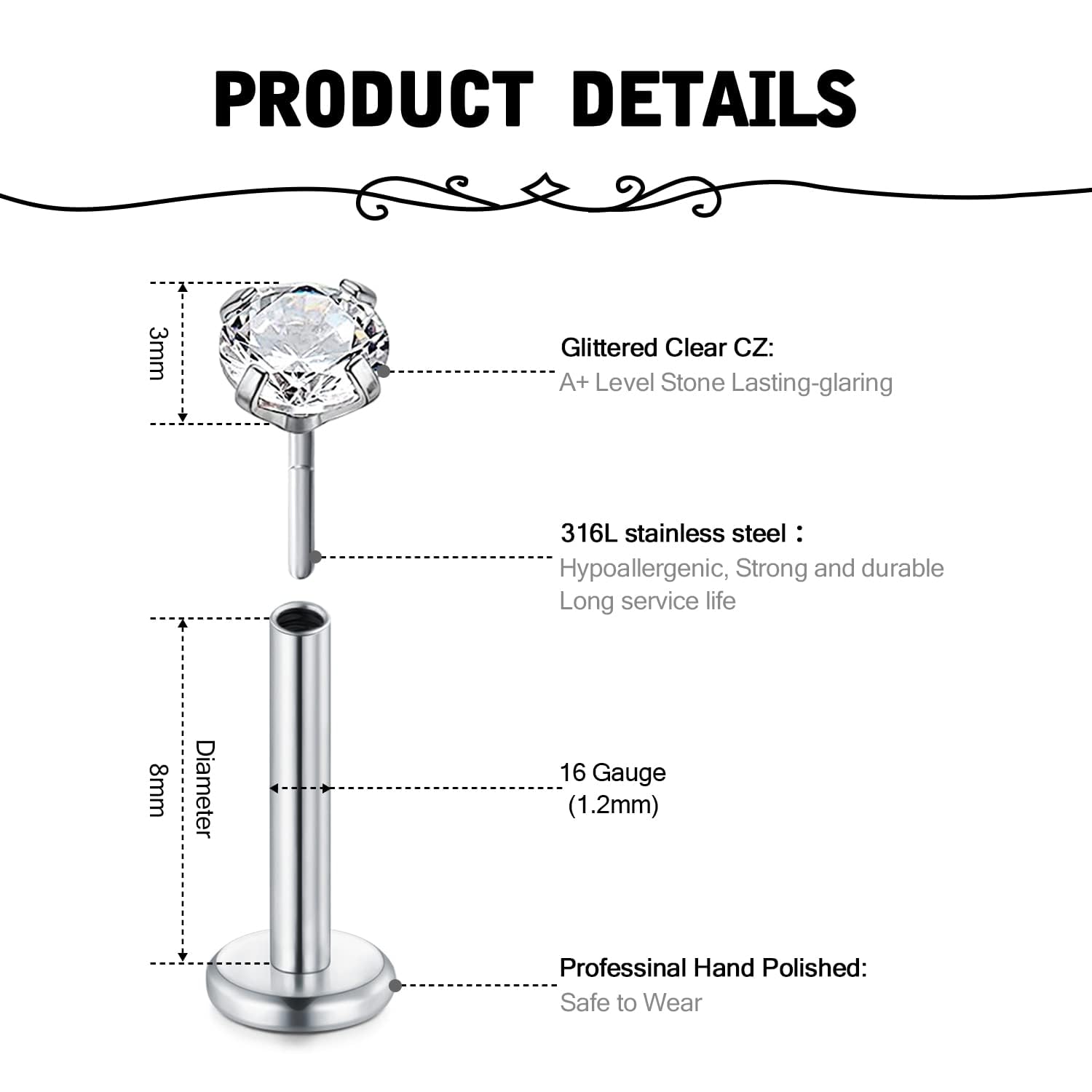 16g faden lose Ohr stecker mit – Body Jewelry Threadless Bewertung und Preis